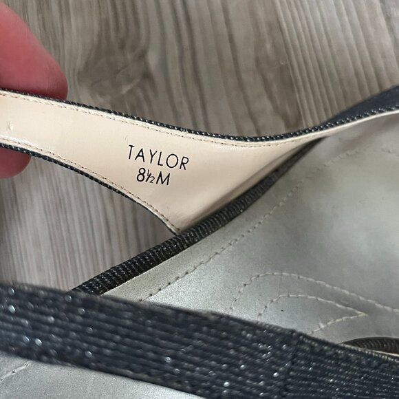 Tahari Taylor Canvas and Cork Peep Toe Platform Slingback Wedge Heels, Size 8.5 - Picture 7 of 7